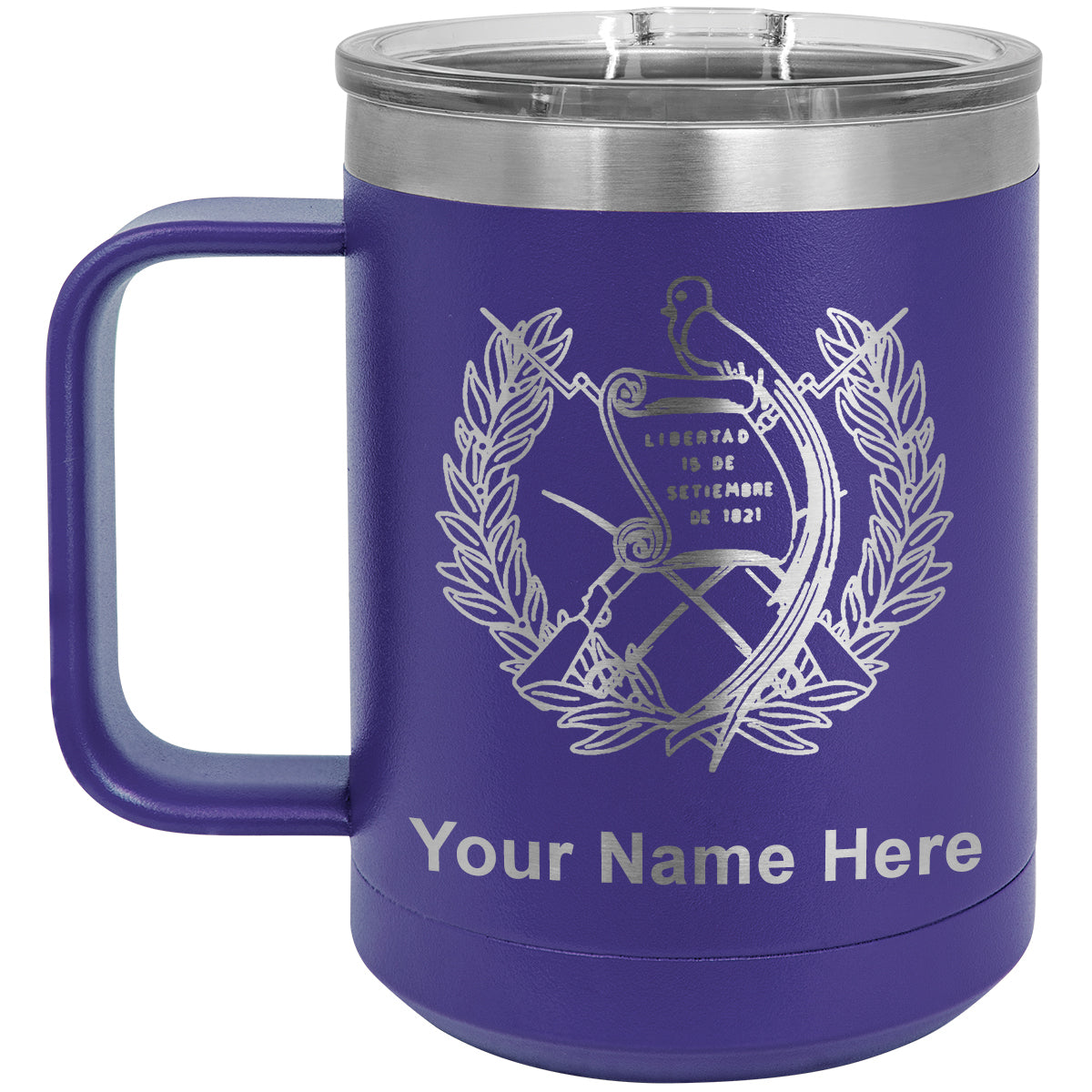 15oz Vacuum Insulated Coffee Mug, Flag of Guatemala, Personalized Engraving Included