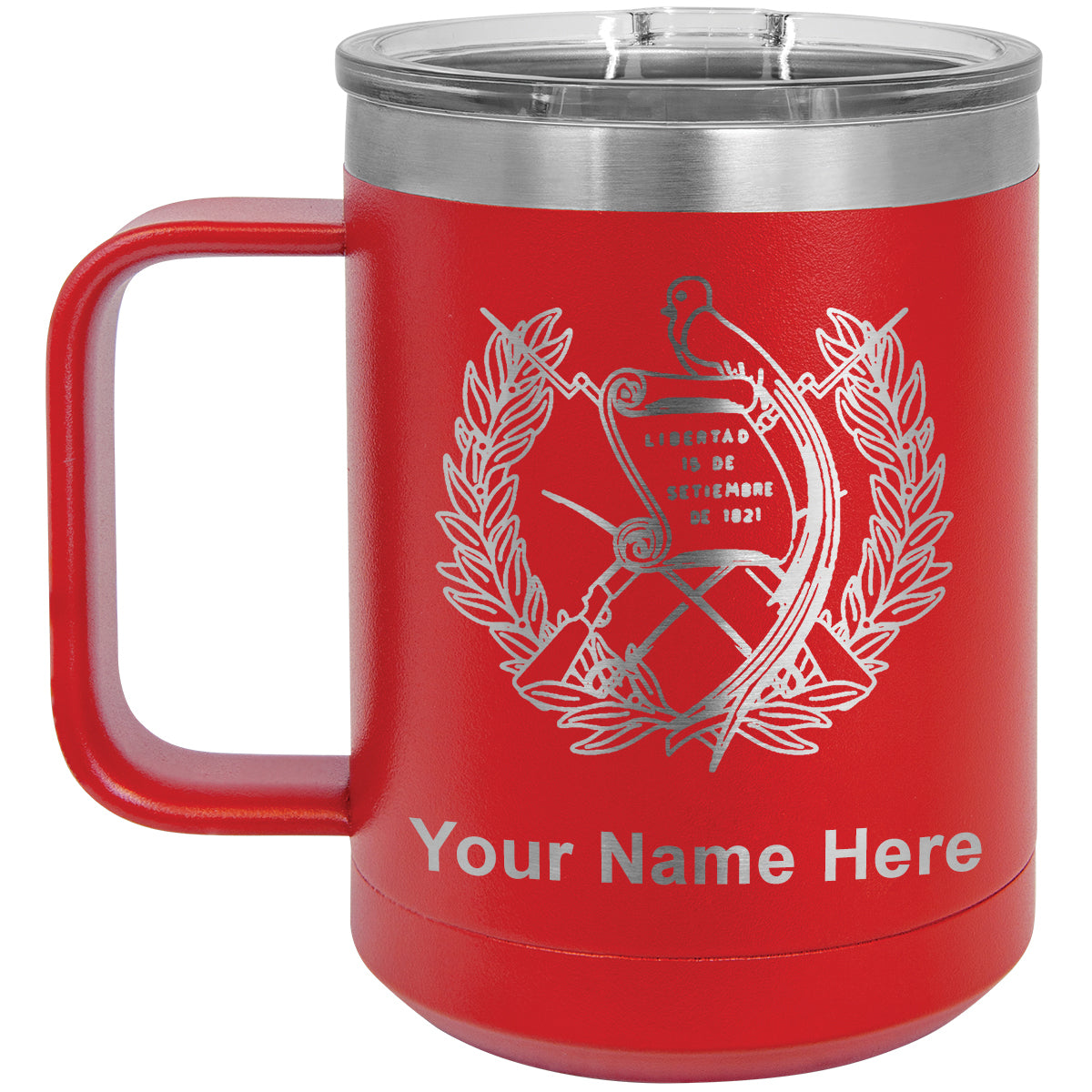 15oz Vacuum Insulated Coffee Mug, Flag of Guatemala, Personalized Engraving Included