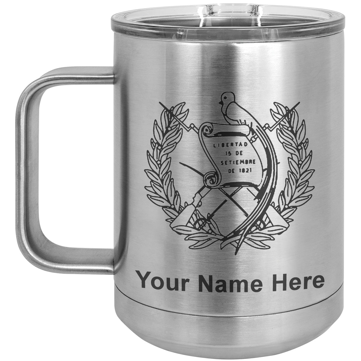 15oz Vacuum Insulated Coffee Mug, Flag of Guatemala, Personalized Engraving Included