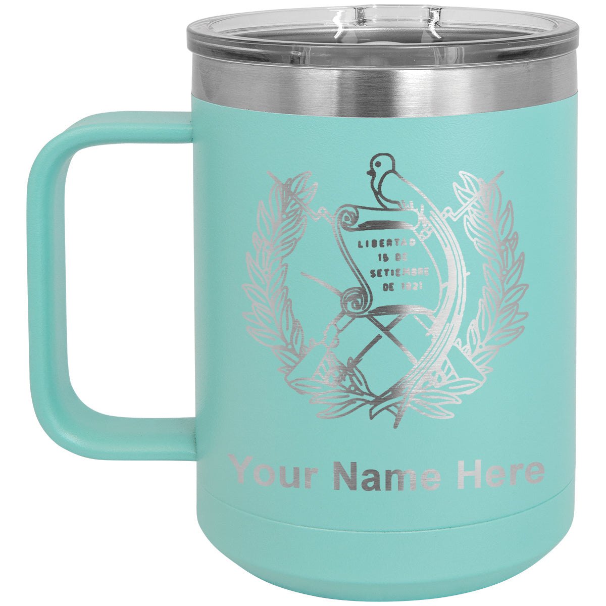 15oz Vacuum Insulated Coffee Mug, Flag of Guatemala, Personalized Engraving Included