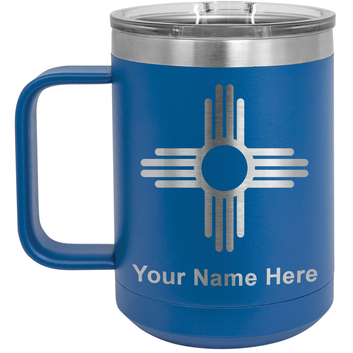 15oz Vacuum Insulated Coffee Mug, Flag of New Mexico, Personalized Engraving Included