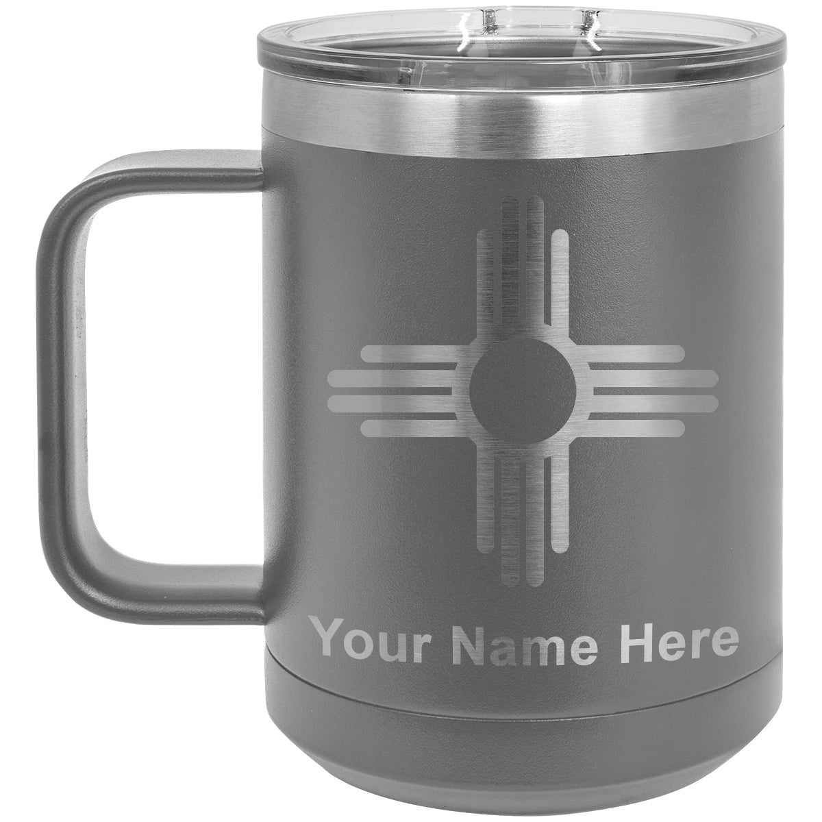 15oz Vacuum Insulated Coffee Mug, Flag of New Mexico, Personalized Engraving Included