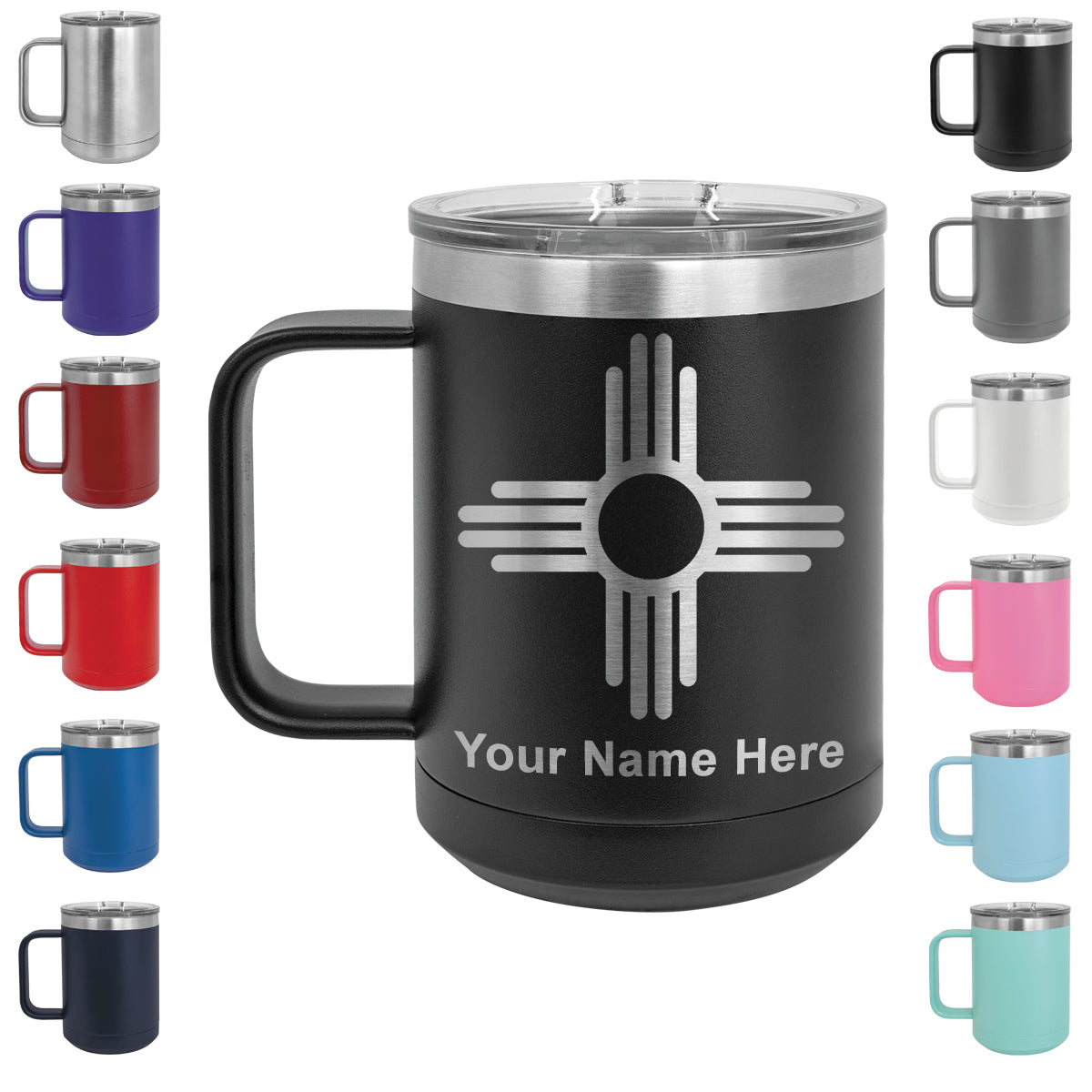 15oz Vacuum Insulated Coffee Mug, Flag of New Mexico, Personalized Engraving Included