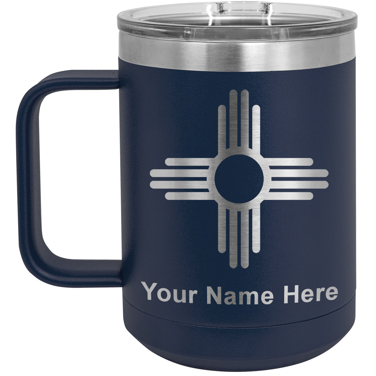 15oz Vacuum Insulated Coffee Mug, Flag of New Mexico, Personalized Engraving Included