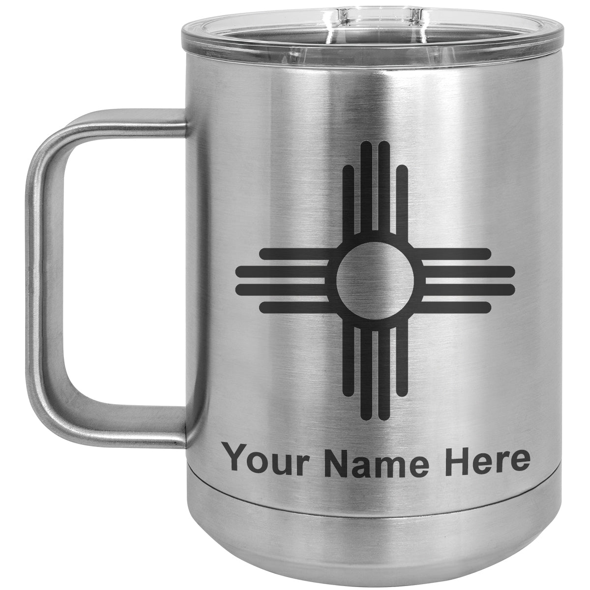 15oz Vacuum Insulated Coffee Mug, Flag of New Mexico, Personalized Engraving Included