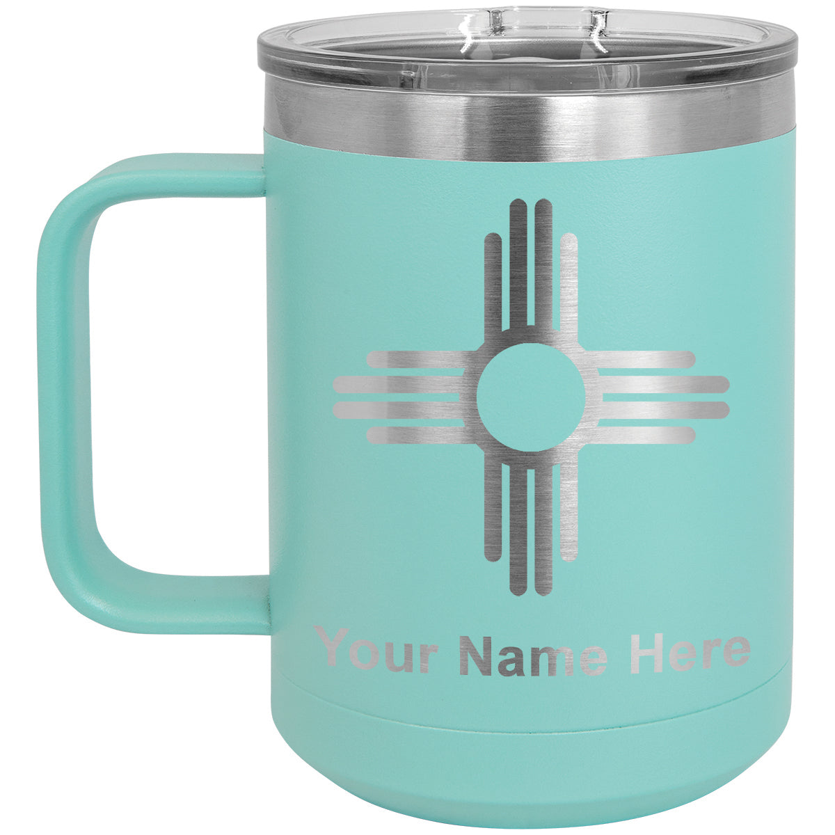 15oz Vacuum Insulated Coffee Mug, Flag of New Mexico, Personalized Engraving Included