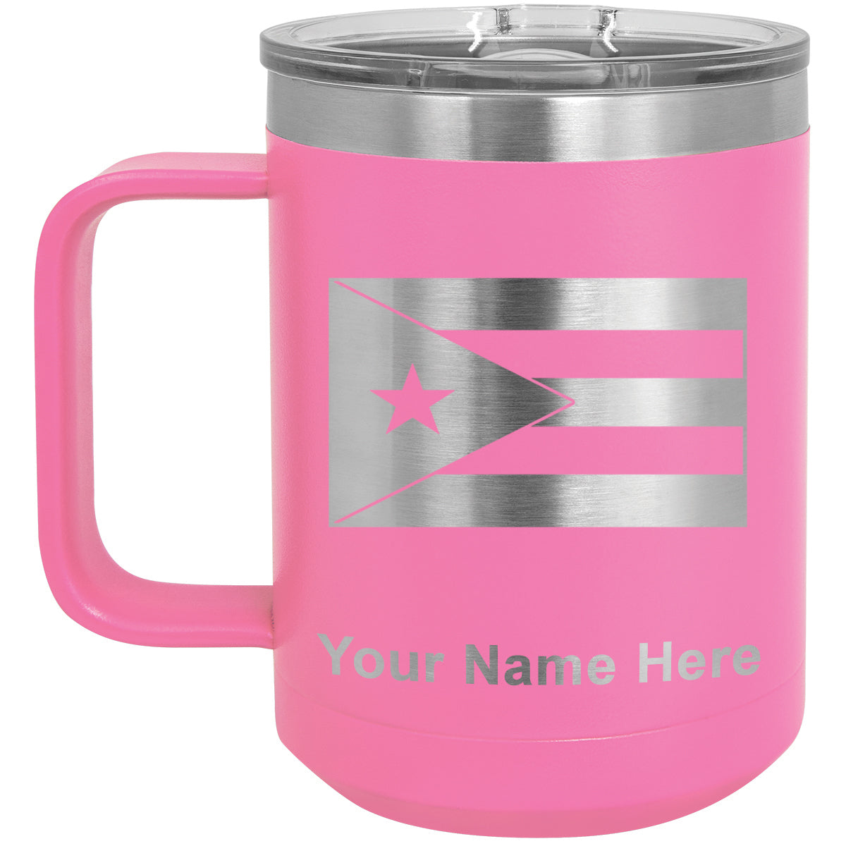15oz Vacuum Insulated Coffee Mug, Flag of Puerto Rico, Personalized Engraving Included