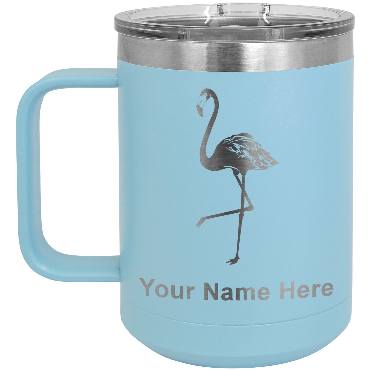 15oz Vacuum Insulated Coffee Mug, Flamingo, Personalized Engraving Included