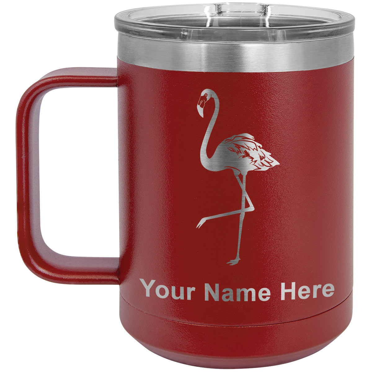 15oz Vacuum Insulated Coffee Mug, Flamingo, Personalized Engraving Included
