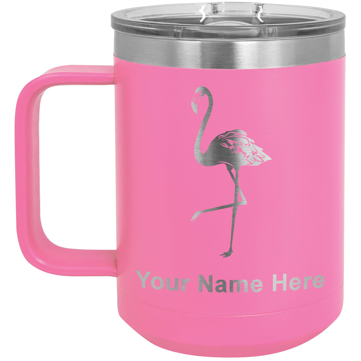 15oz Vacuum Insulated Coffee Mug, Flamingo, Personalized Engraving Included