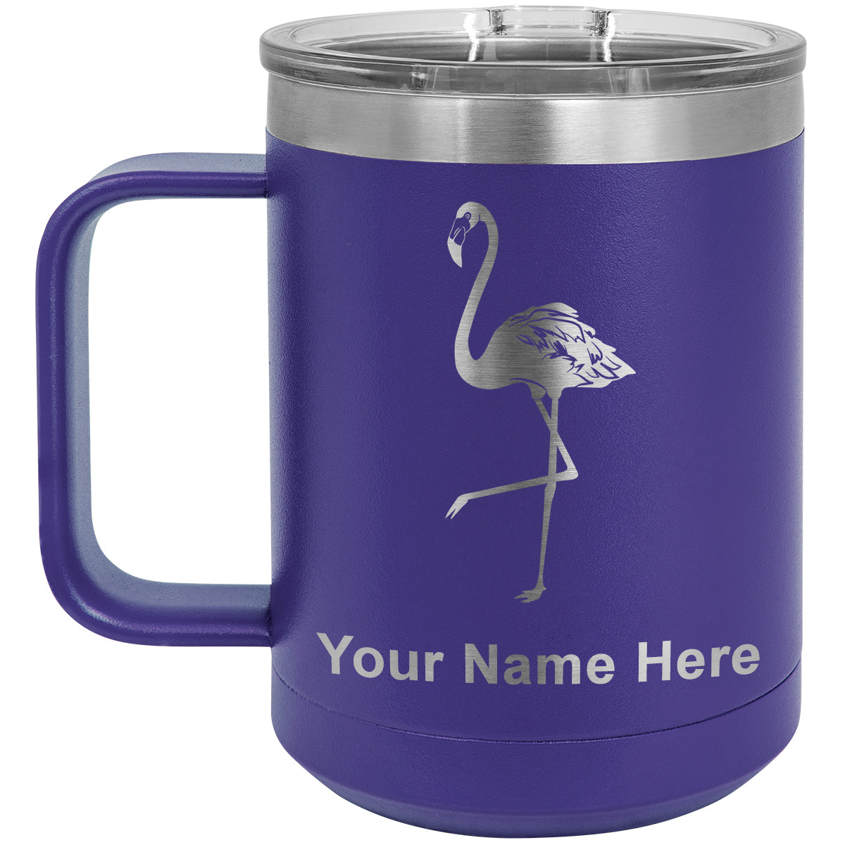 15oz Vacuum Insulated Coffee Mug, Flamingo, Personalized Engraving Included