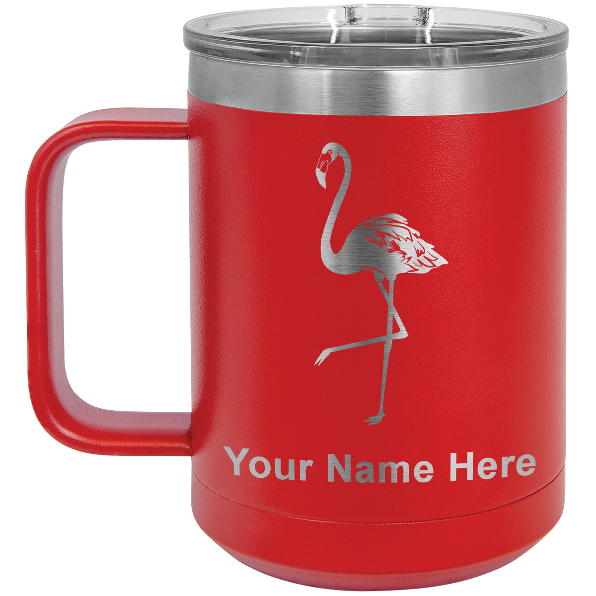 15oz Vacuum Insulated Coffee Mug, Flamingo, Personalized Engraving Included