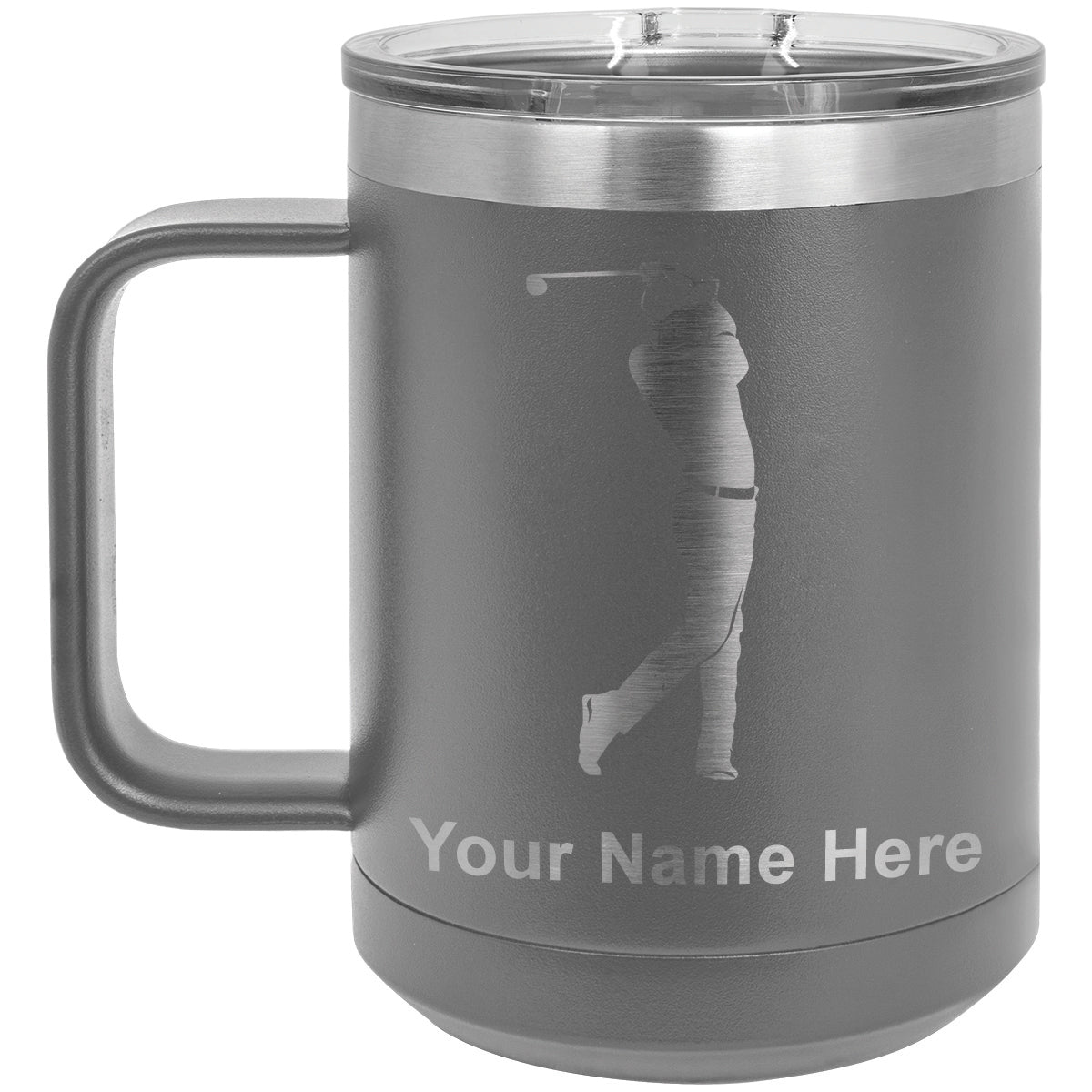 15oz Vacuum Insulated Coffee Mug, Golfer Golfing, Personalized Engraving Included
