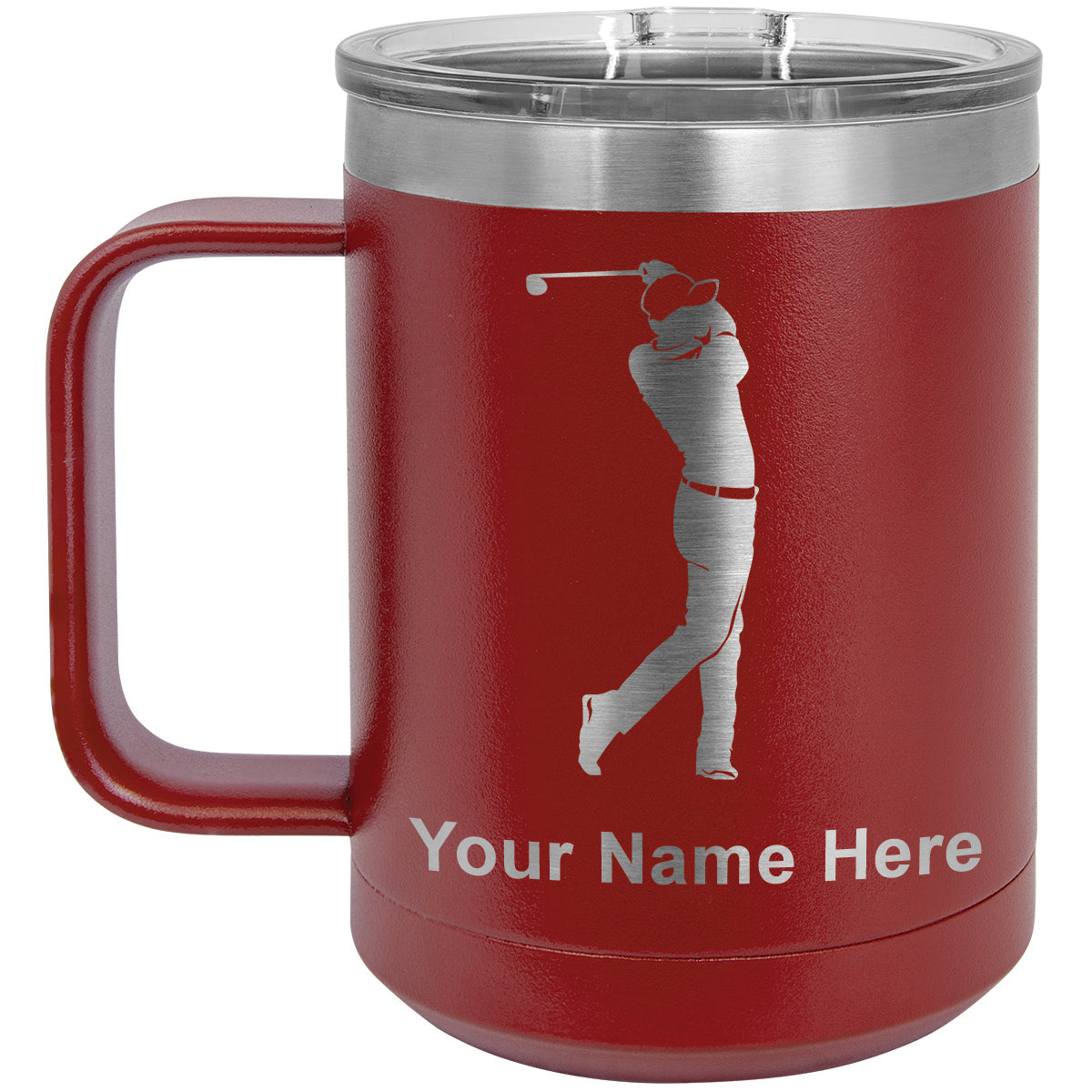 15oz Vacuum Insulated Coffee Mug, Golfer Golfing, Personalized Engraving Included