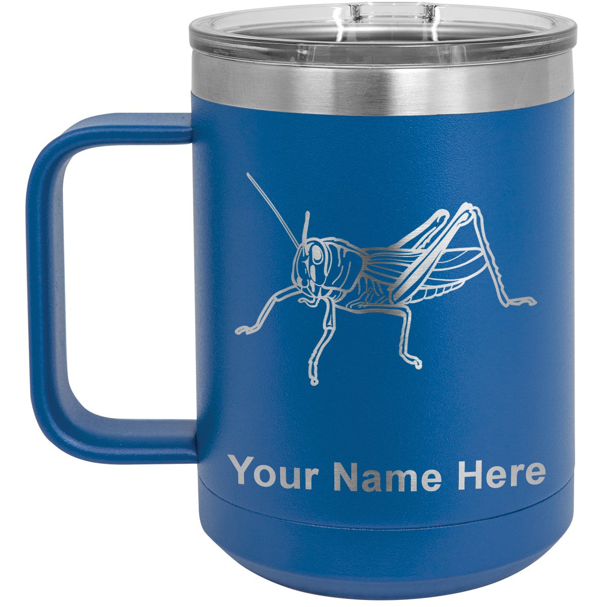 15oz Vacuum Insulated Coffee Mug, Grasshopper, Personalized Engraving Included