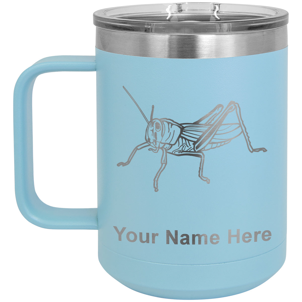 15oz Vacuum Insulated Coffee Mug, Grasshopper, Personalized Engraving Included