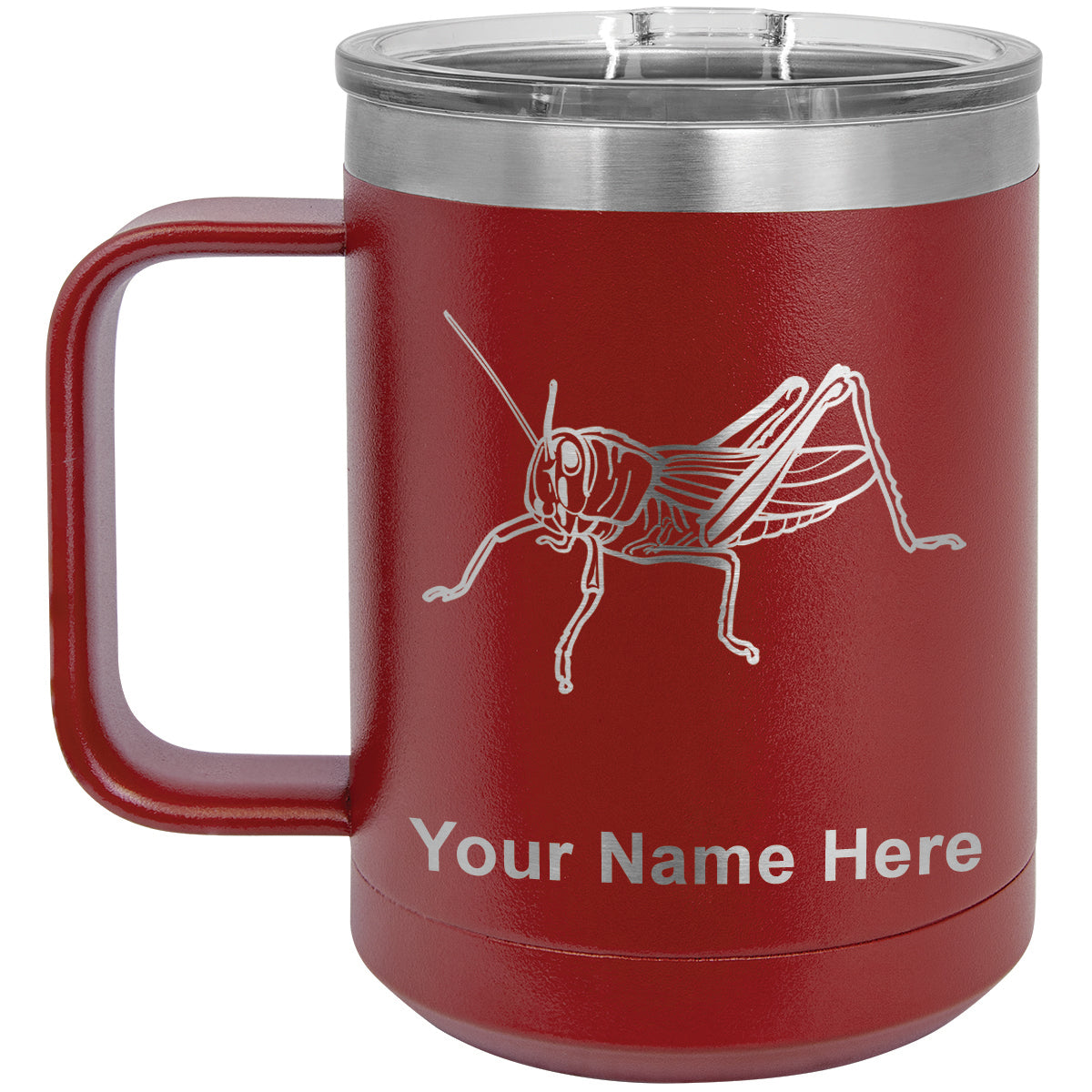15oz Vacuum Insulated Coffee Mug, Grasshopper, Personalized Engraving Included