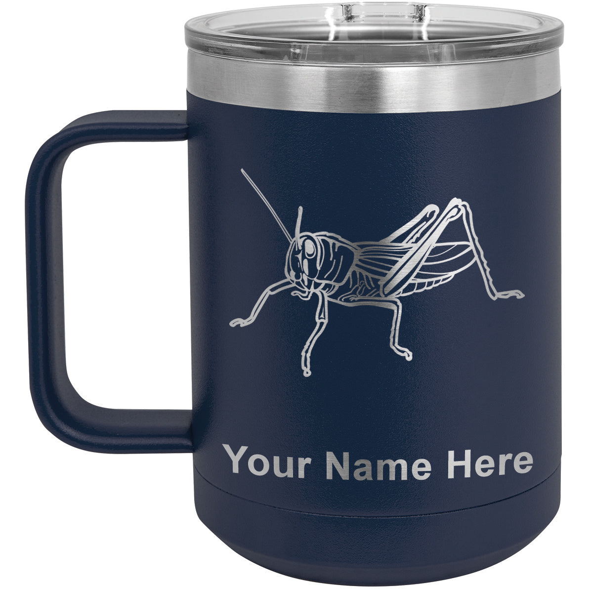 15oz Vacuum Insulated Coffee Mug, Grasshopper, Personalized Engraving Included