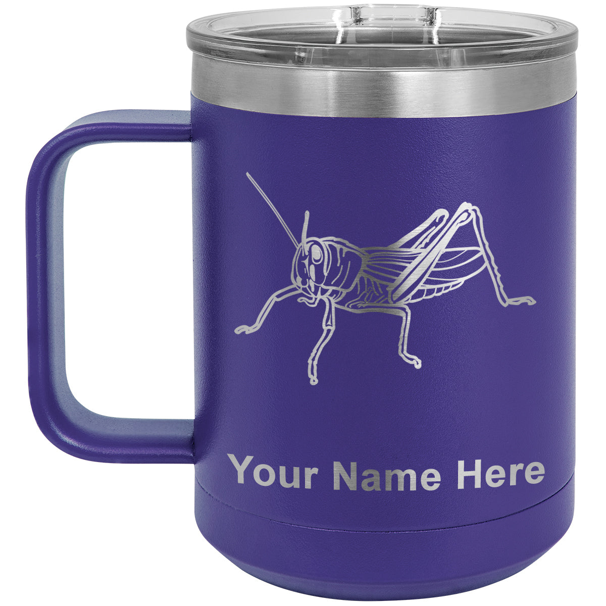 15oz Vacuum Insulated Coffee Mug, Grasshopper, Personalized Engraving Included