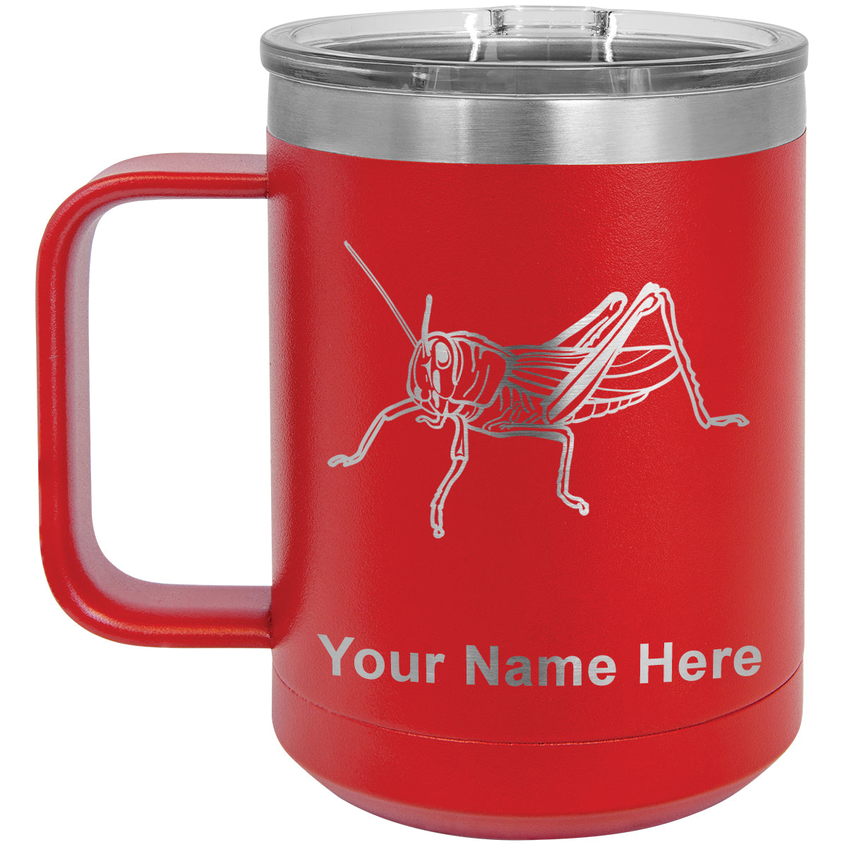 15oz Vacuum Insulated Coffee Mug, Grasshopper, Personalized Engraving Included