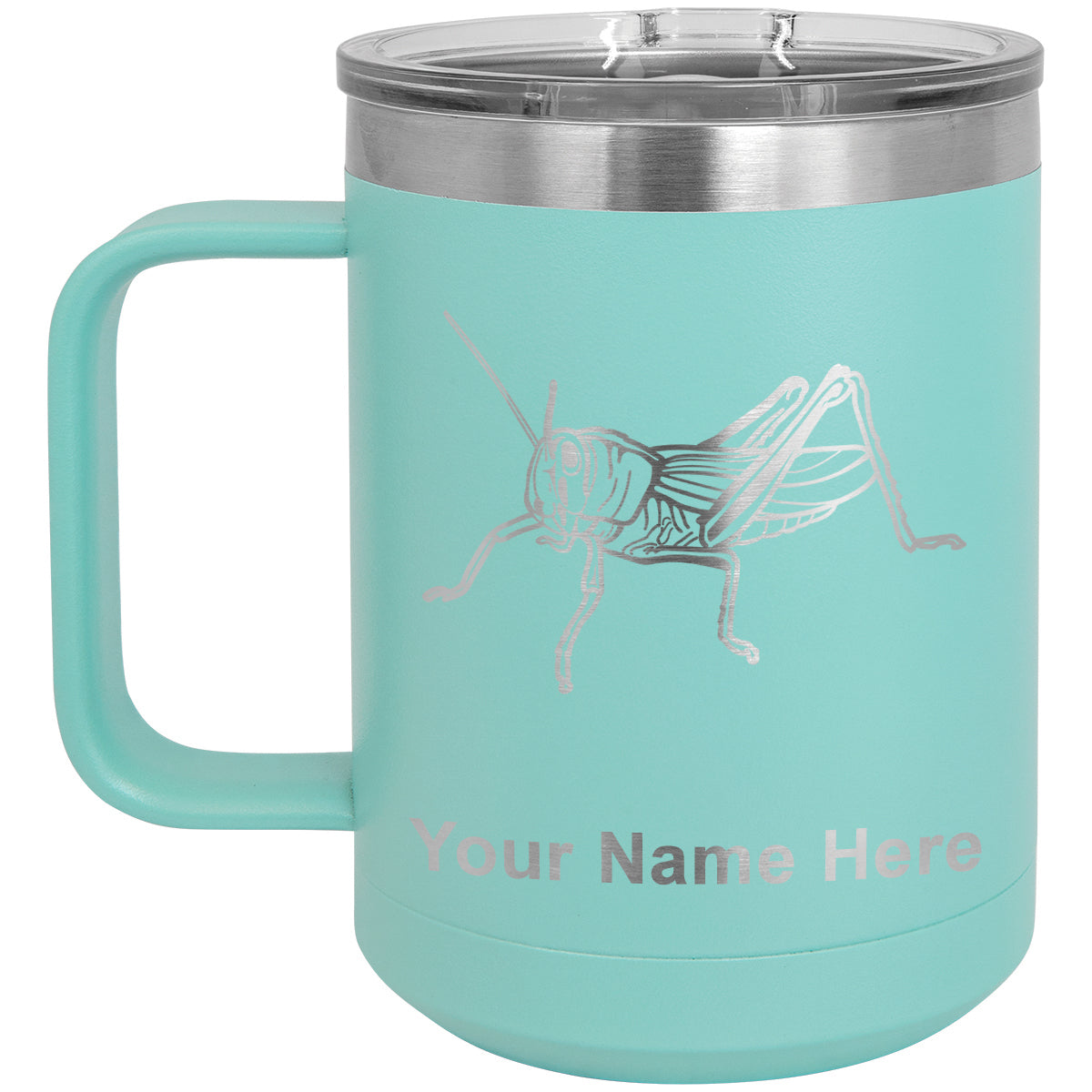 15oz Vacuum Insulated Coffee Mug, Grasshopper, Personalized Engraving Included