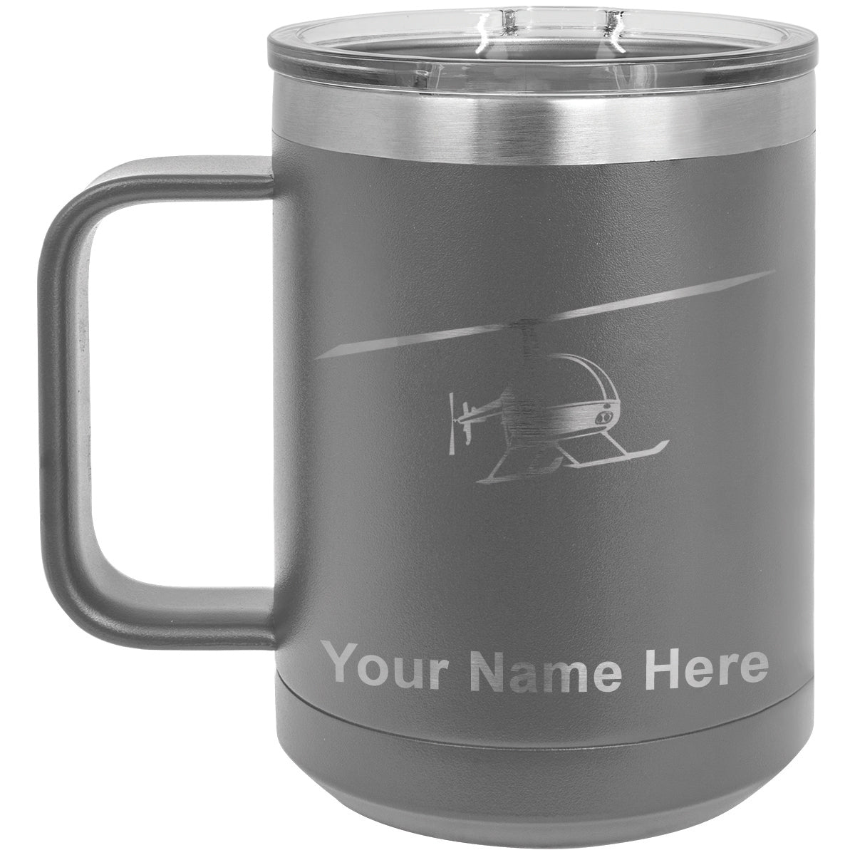 15oz Vacuum Insulated Coffee Mug, Helicopter 2, Personalized Engraving Included