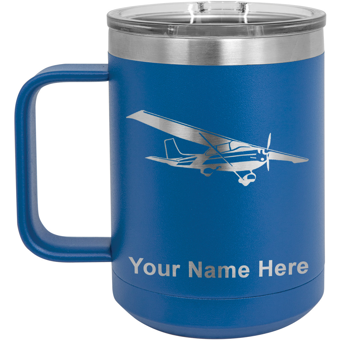 15oz Vacuum Insulated Coffee Mug, High Wing Airplane, Personalized Engraving Included