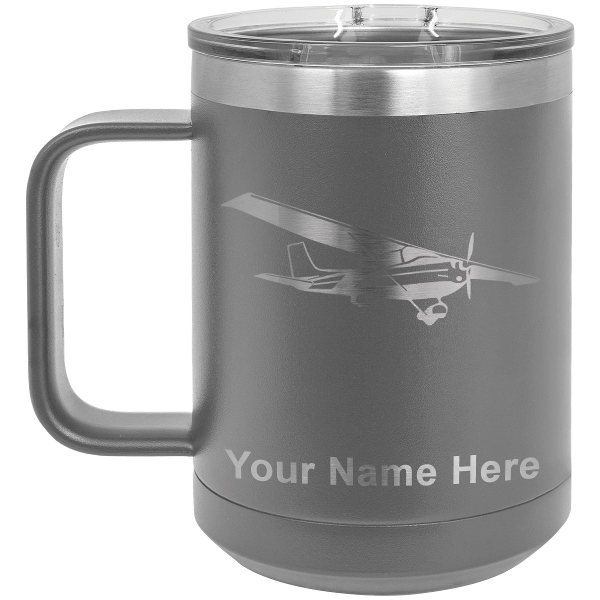 15oz Vacuum Insulated Coffee Mug, High Wing Airplane, Personalized Engraving Included