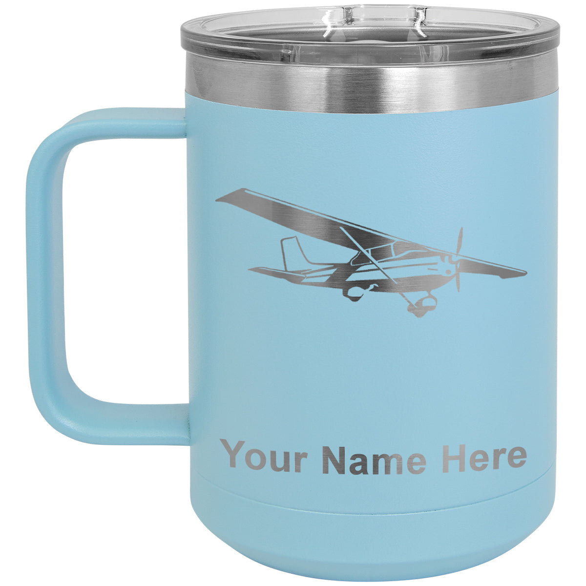 15oz Vacuum Insulated Coffee Mug, High Wing Airplane, Personalized Engraving Included