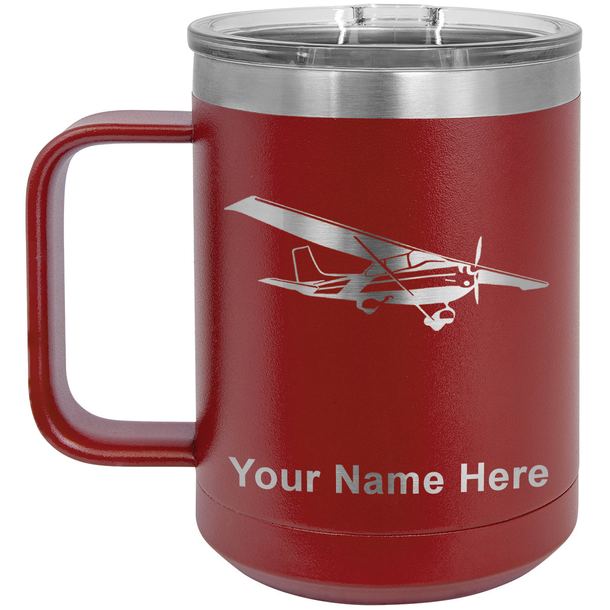15oz Vacuum Insulated Coffee Mug, High Wing Airplane, Personalized Engraving Included