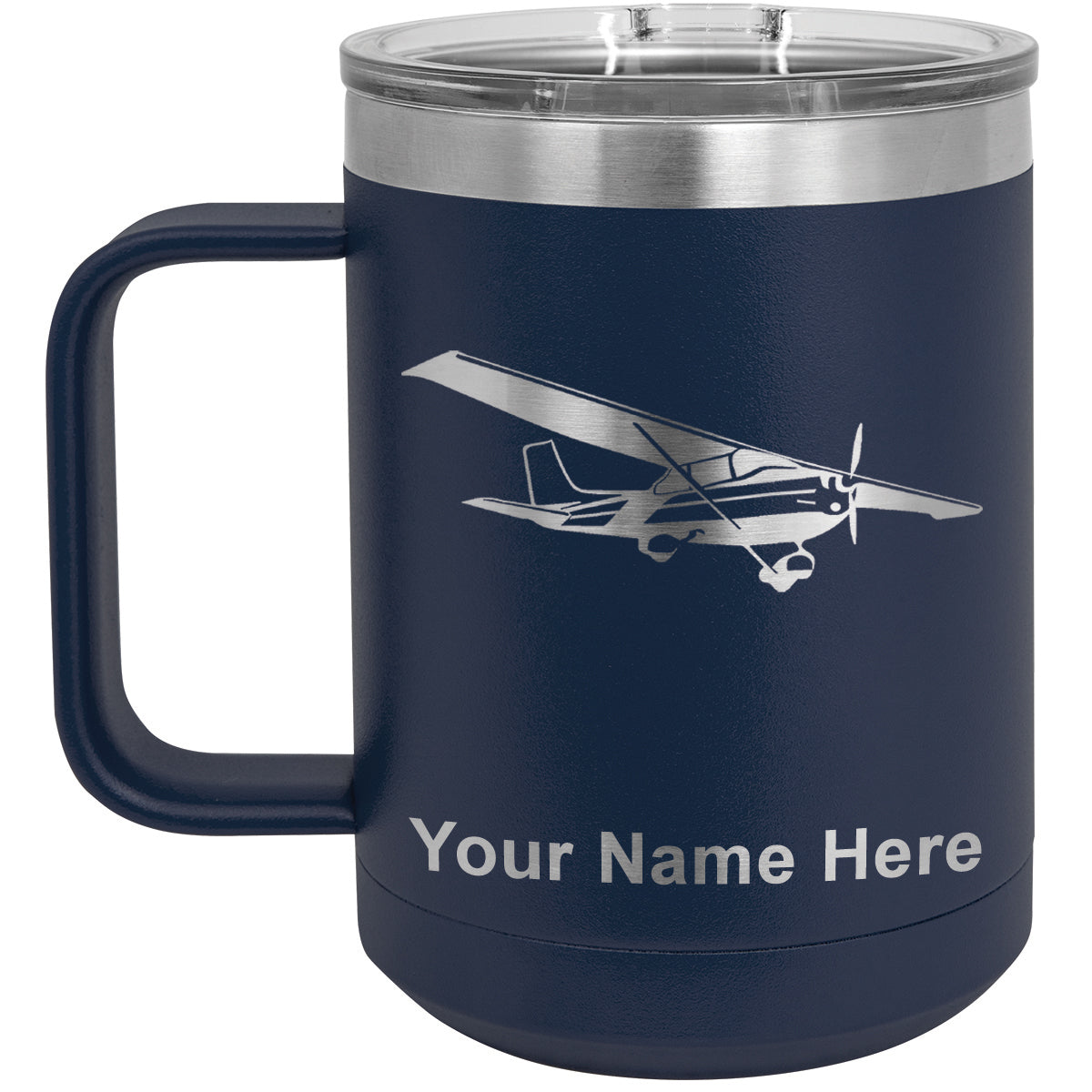 15oz Vacuum Insulated Coffee Mug, High Wing Airplane, Personalized Engraving Included