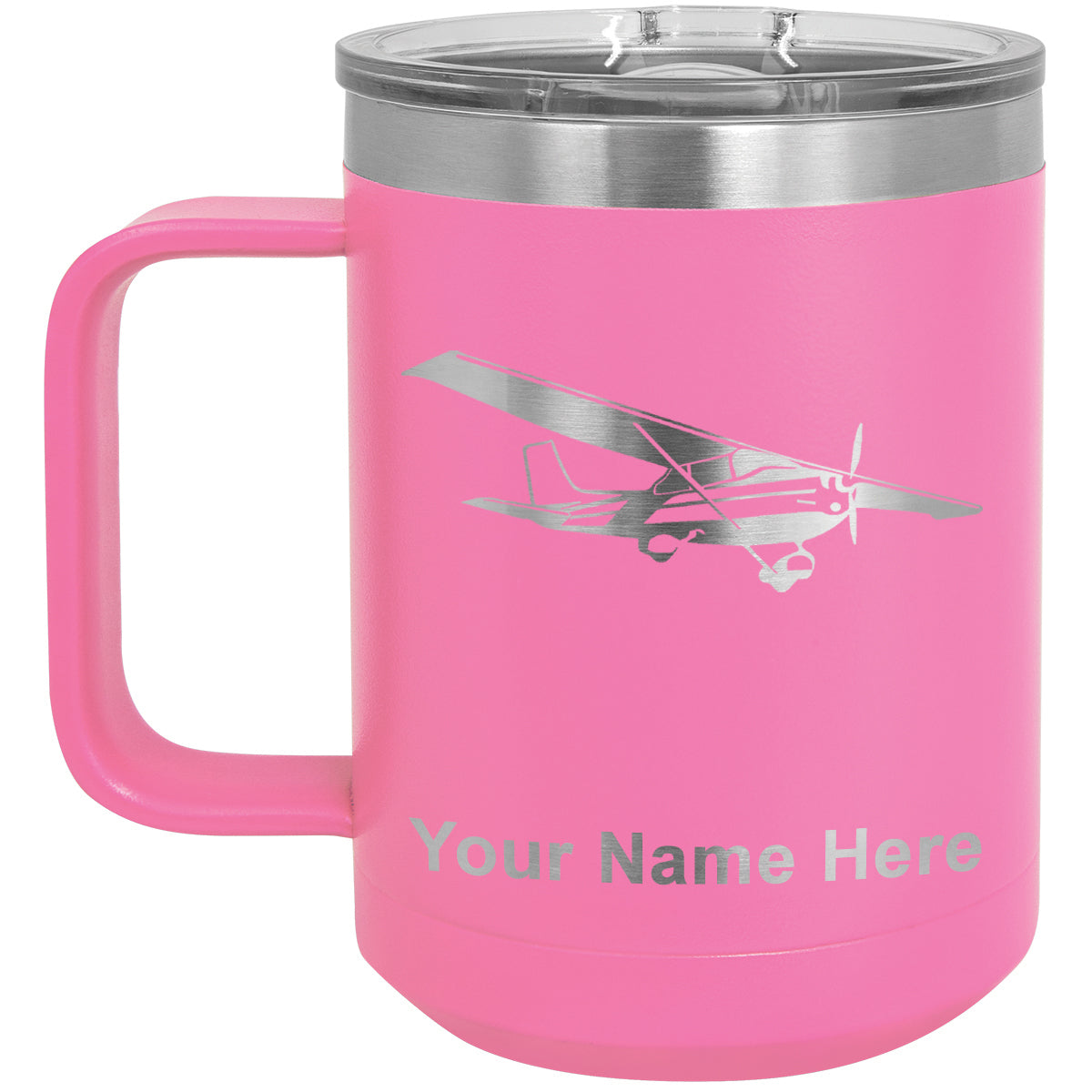 15oz Vacuum Insulated Coffee Mug, High Wing Airplane, Personalized Engraving Included