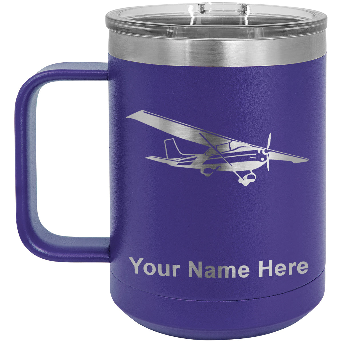 15oz Vacuum Insulated Coffee Mug, High Wing Airplane, Personalized Engraving Included