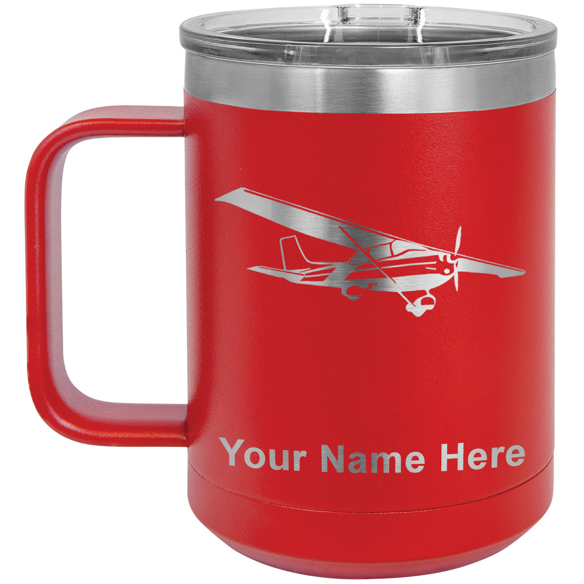 15oz Vacuum Insulated Coffee Mug, High Wing Airplane, Personalized Engraving Included