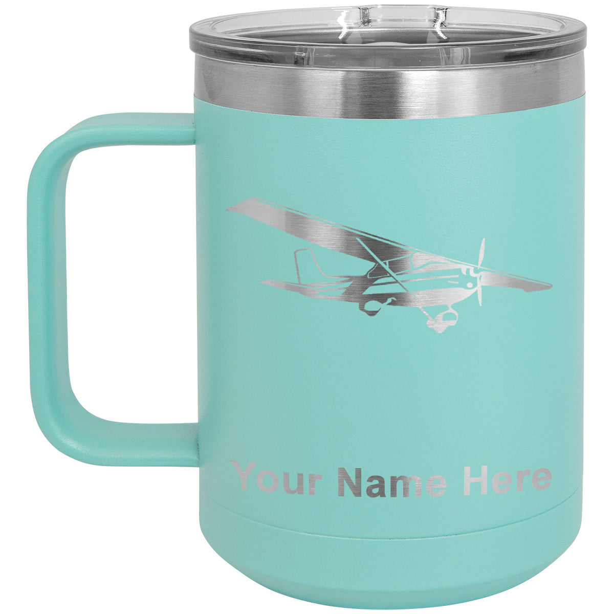 15oz Vacuum Insulated Coffee Mug, High Wing Airplane, Personalized Engraving Included