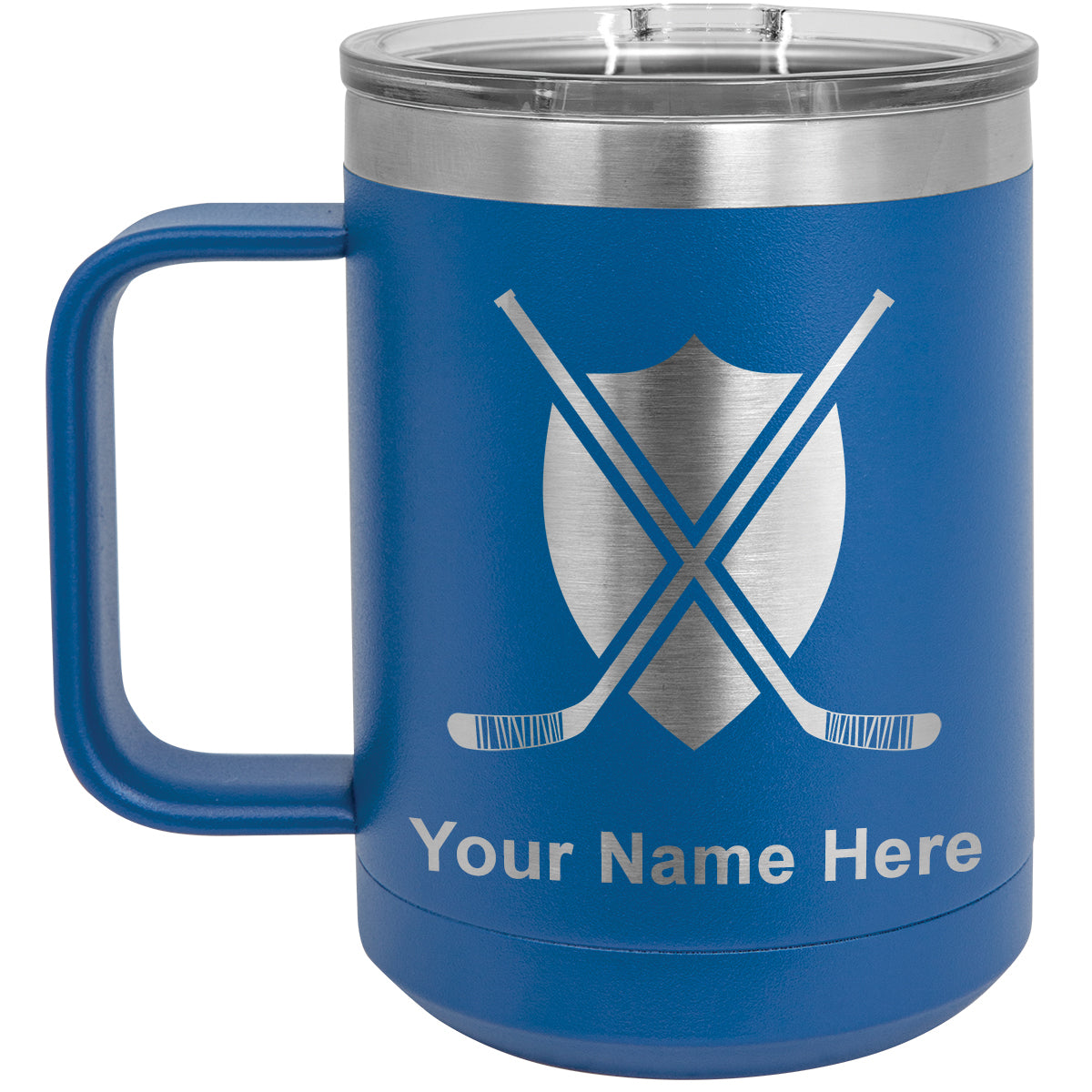 15oz Vacuum Insulated Coffee Mug, Hockey Sticks, Personalized Engraving Included