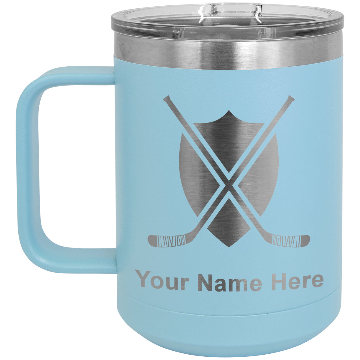 15oz Vacuum Insulated Coffee Mug, Hockey Sticks, Personalized Engraving Included