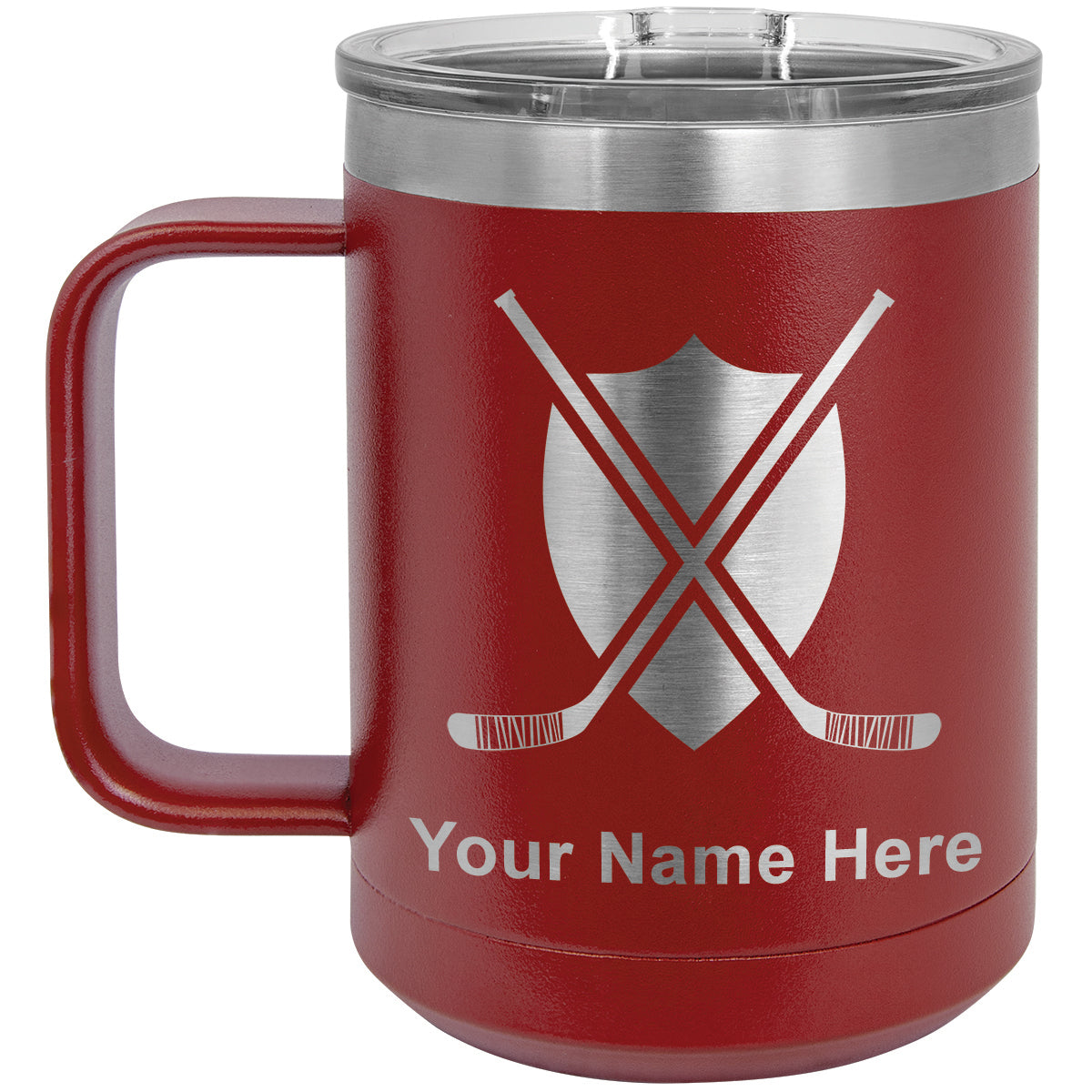 15oz Vacuum Insulated Coffee Mug, Hockey Sticks, Personalized Engraving Included