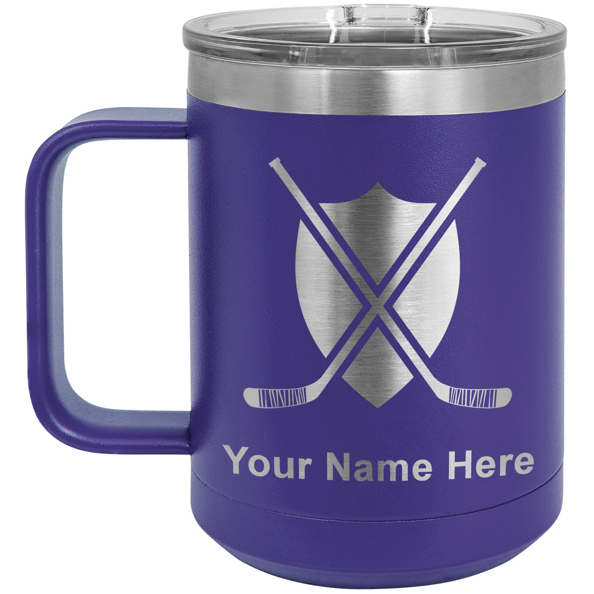 15oz Vacuum Insulated Coffee Mug, Hockey Sticks, Personalized Engraving Included