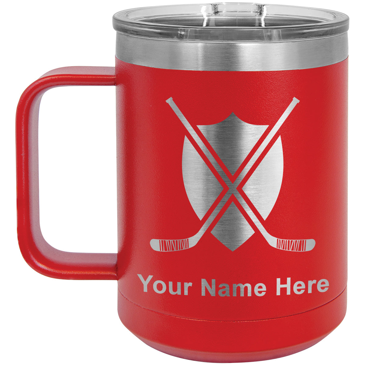 15oz Vacuum Insulated Coffee Mug, Hockey Sticks, Personalized Engraving Included
