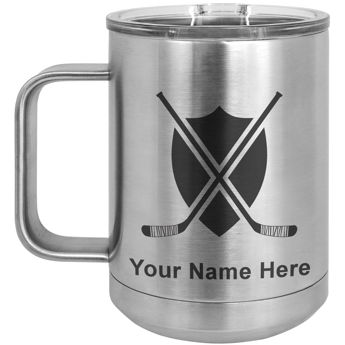 15oz Vacuum Insulated Coffee Mug, Hockey Sticks, Personalized Engraving Included