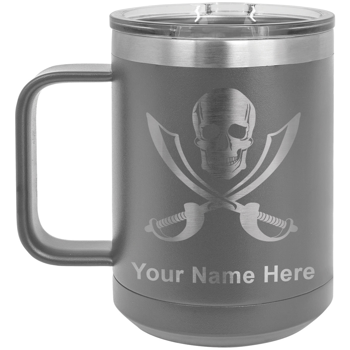 15oz Vacuum Insulated Coffee Mug, Jolly Roger, Personalized Engraving Included