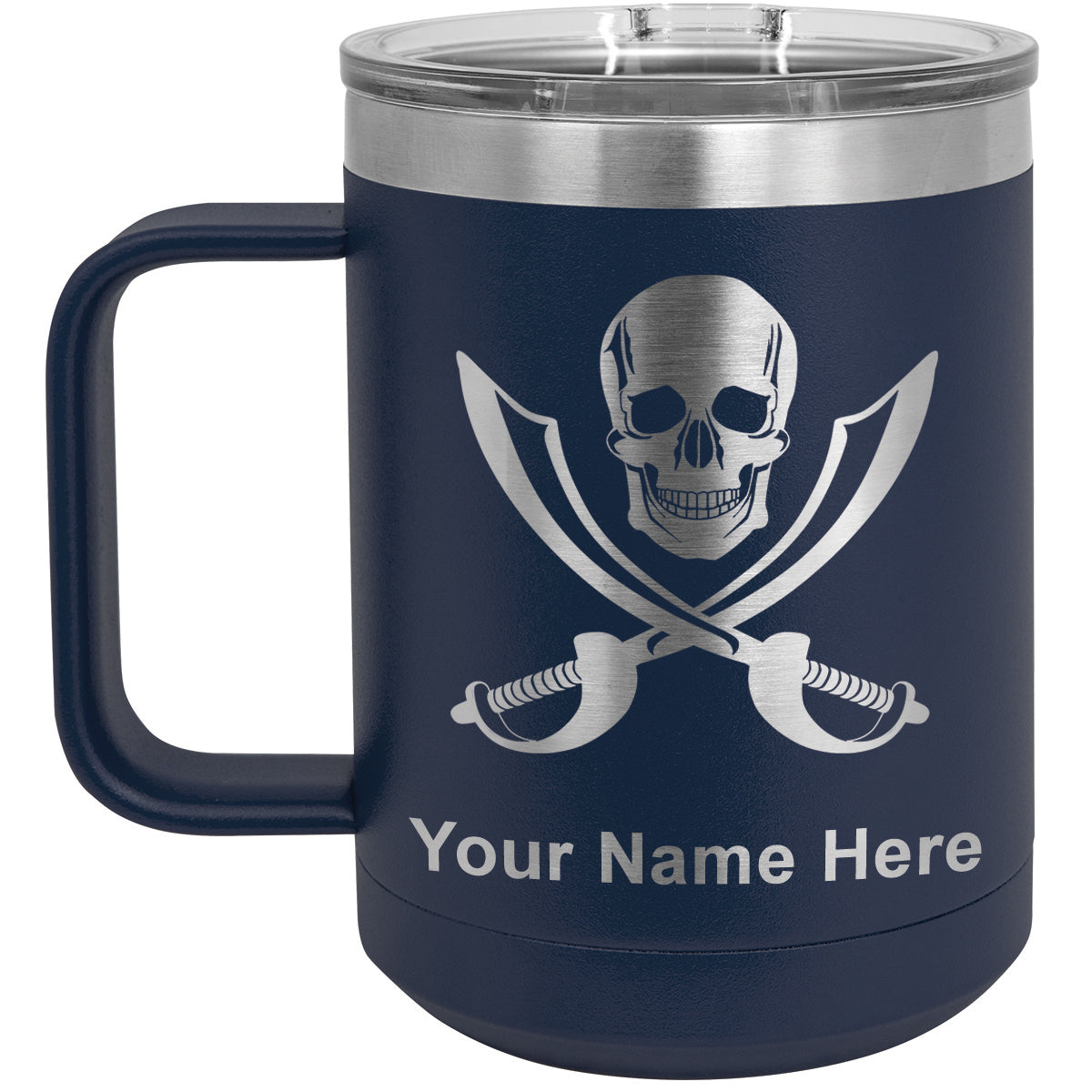 15oz Vacuum Insulated Coffee Mug, Jolly Roger, Personalized Engraving Included