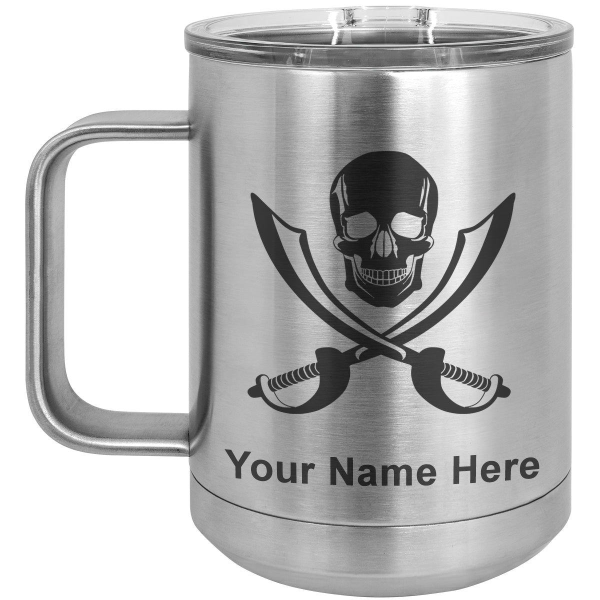 15oz Vacuum Insulated Coffee Mug, Jolly Roger, Personalized Engraving Included