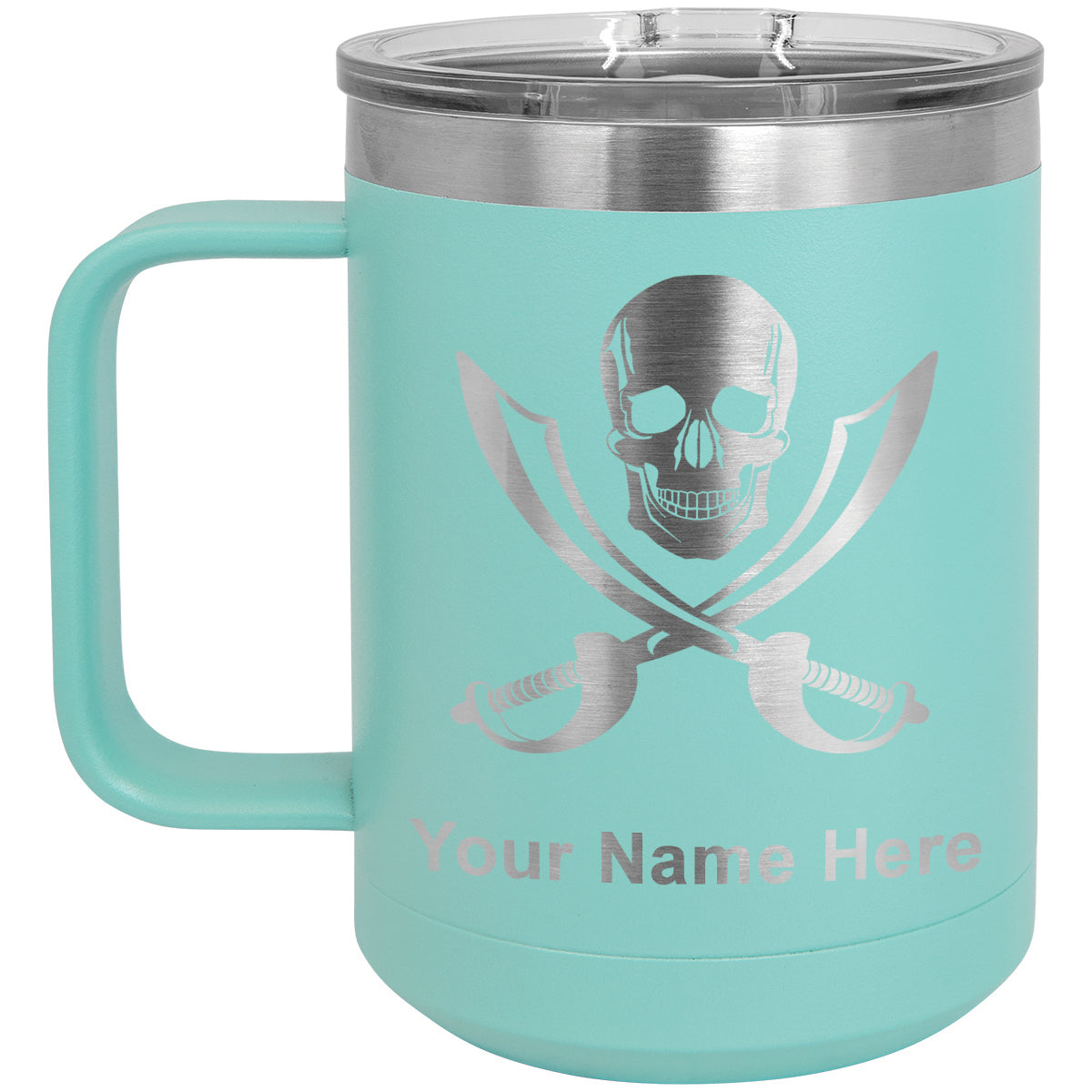 15oz Vacuum Insulated Coffee Mug, Jolly Roger, Personalized Engraving Included