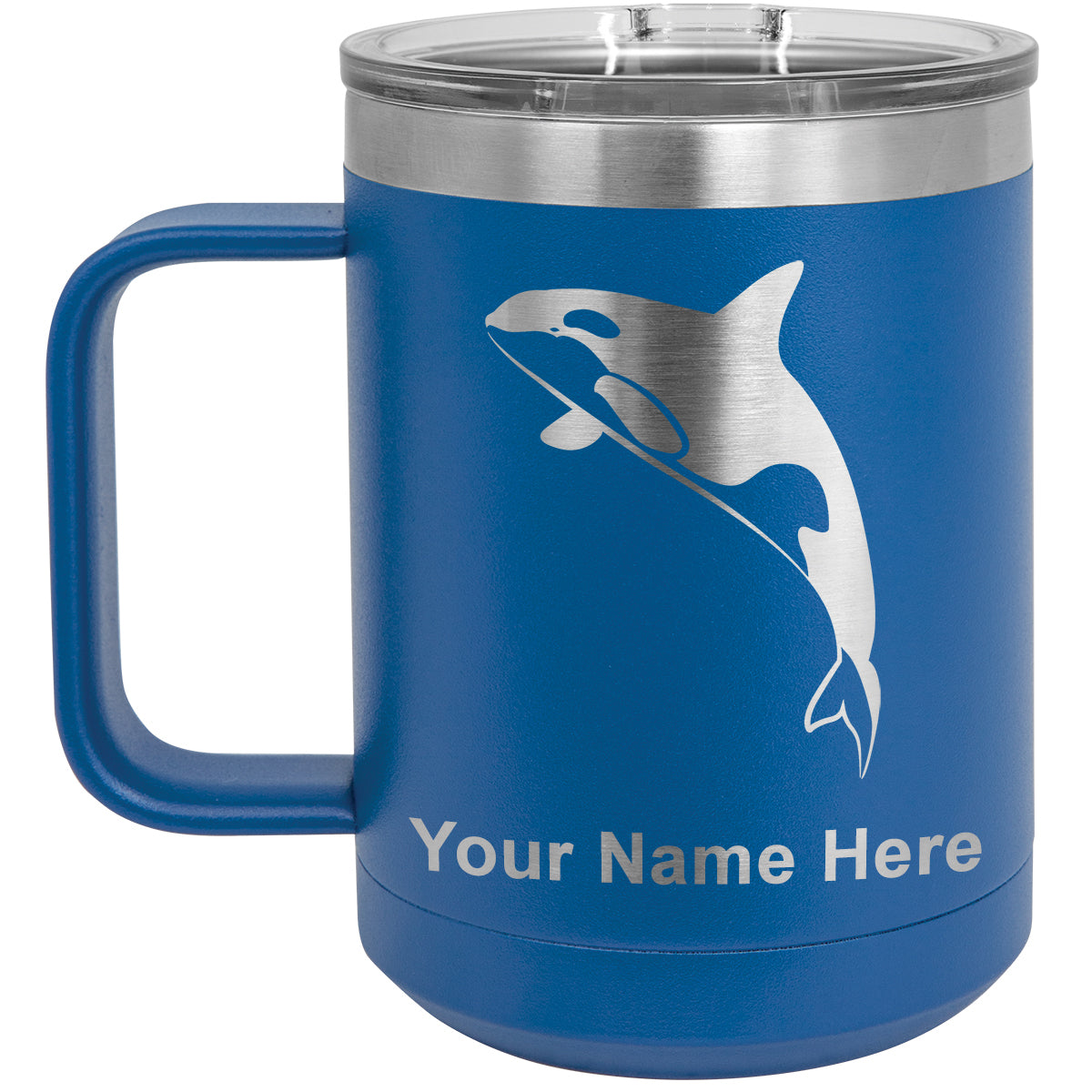 15oz Vacuum Insulated Coffee Mug, Killer Whale, Personalized Engraving Included