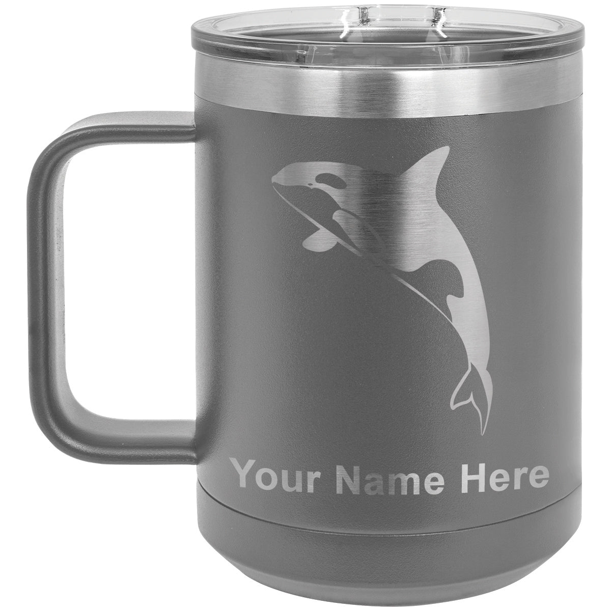 15oz Vacuum Insulated Coffee Mug, Killer Whale, Personalized Engraving Included