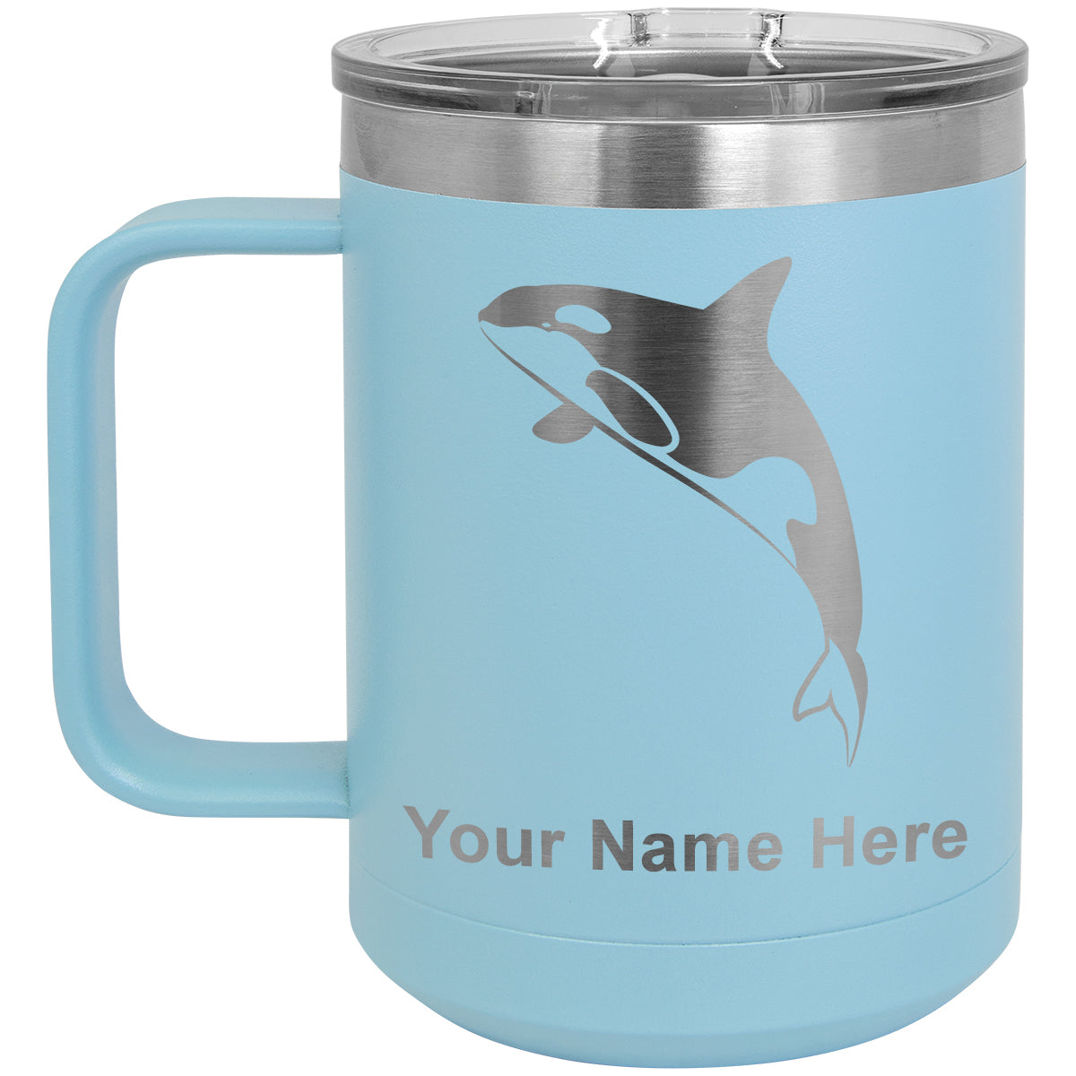15oz Vacuum Insulated Coffee Mug, Killer Whale, Personalized Engraving Included