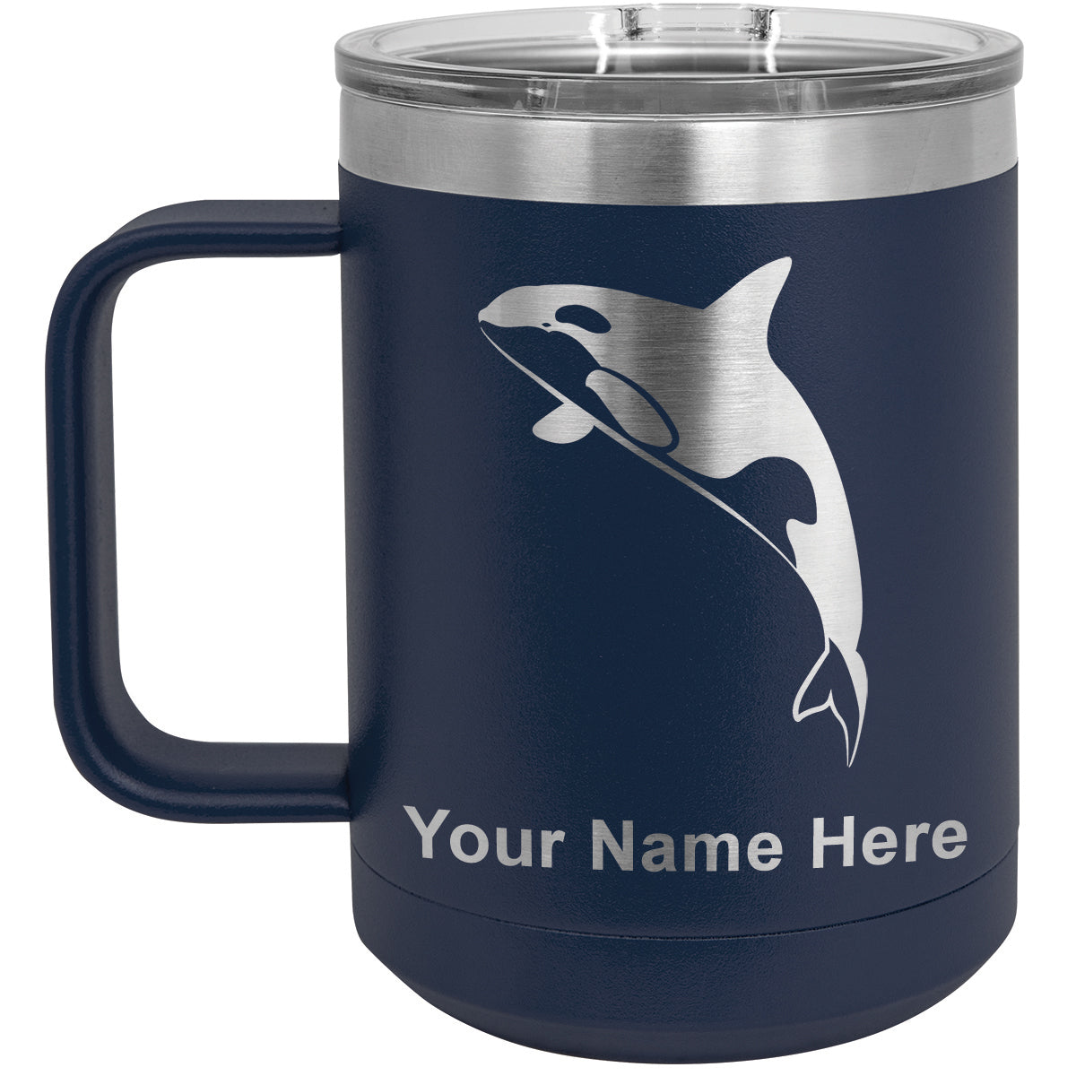 15oz Vacuum Insulated Coffee Mug, Killer Whale, Personalized Engraving Included