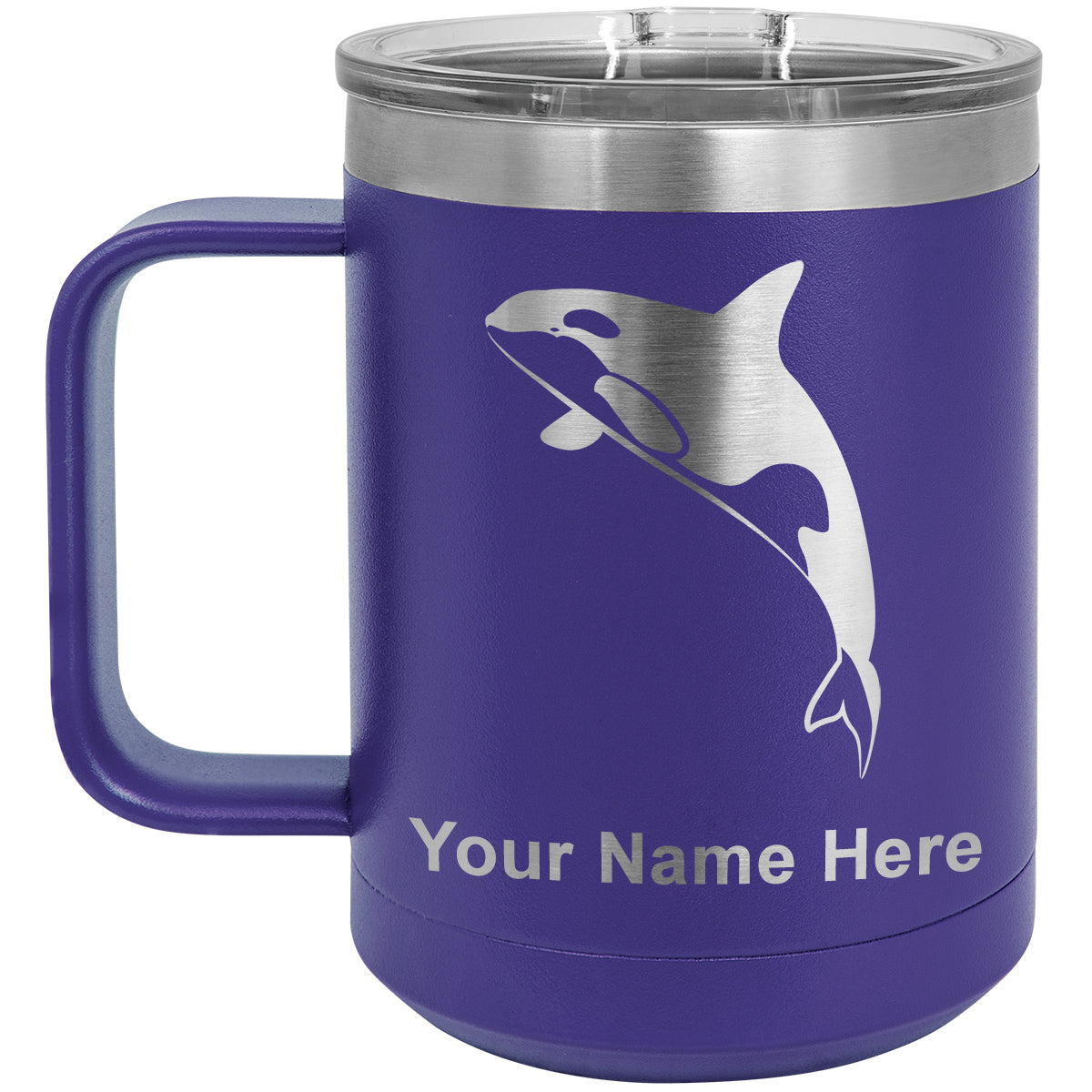 15oz Vacuum Insulated Coffee Mug, Killer Whale, Personalized Engraving Included